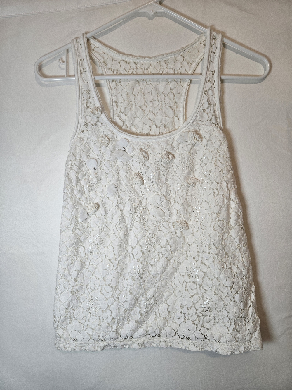 Abercrombie & Fitch White Lace Sequin Tank Top